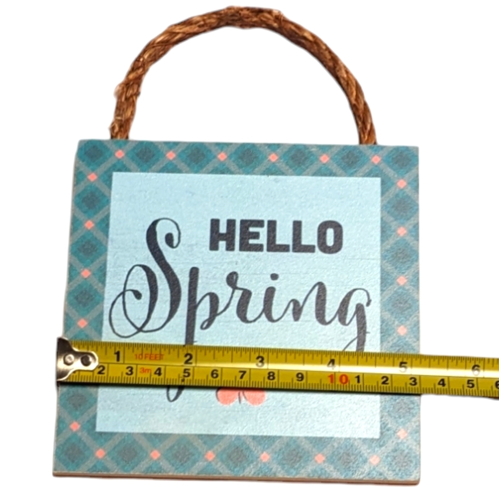 Wincraft Blue Diamond & Pink Butterfly Hello Spring Small Wooden Sign with Rope - Picture 4 of 5